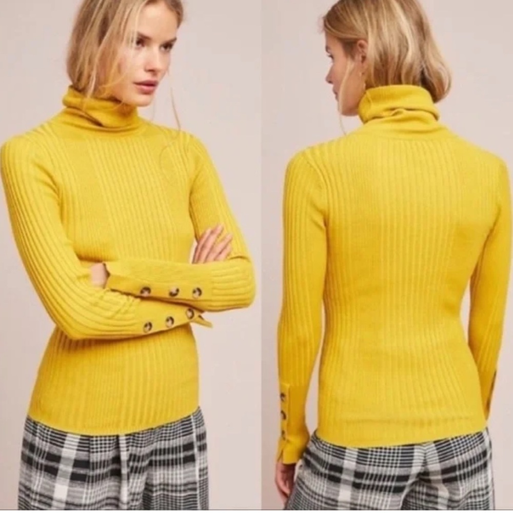 Anthropologie moth Yellow Fawcett Turtleneck Sweater, small